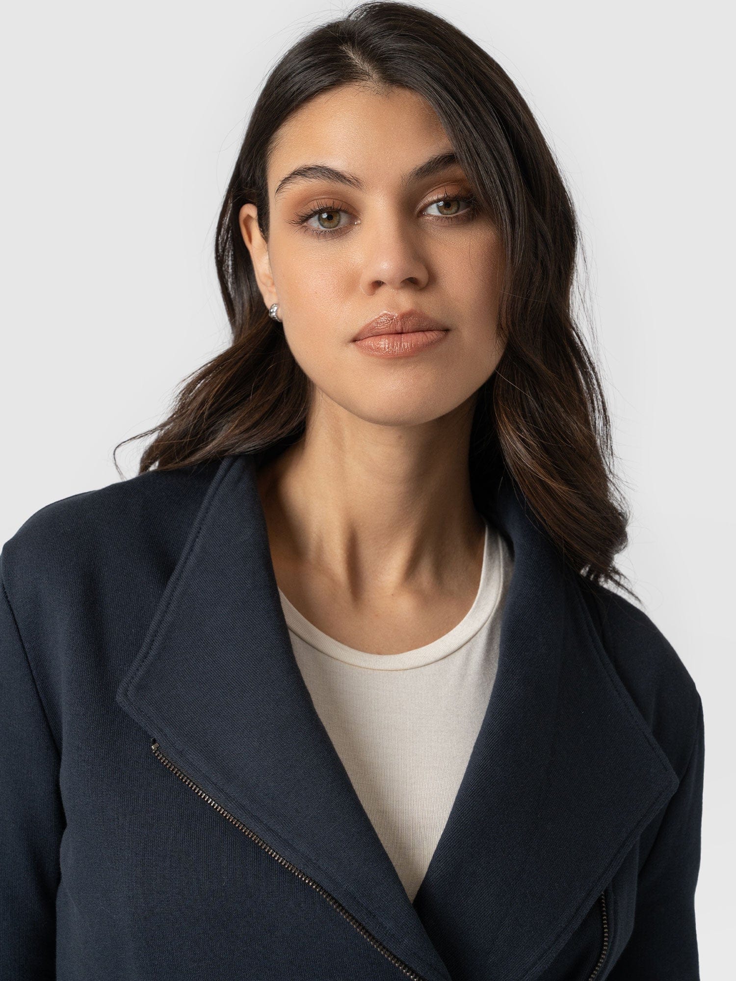 Cotton Biker Jacket Navy - Women's Jackets | Saint + Sofia® USA